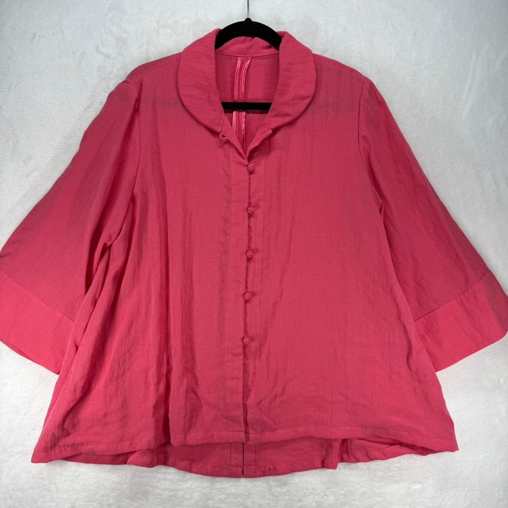 Fridaze Linen Button Down Top Pink 3/4 Sleeve‎ Blouse XL